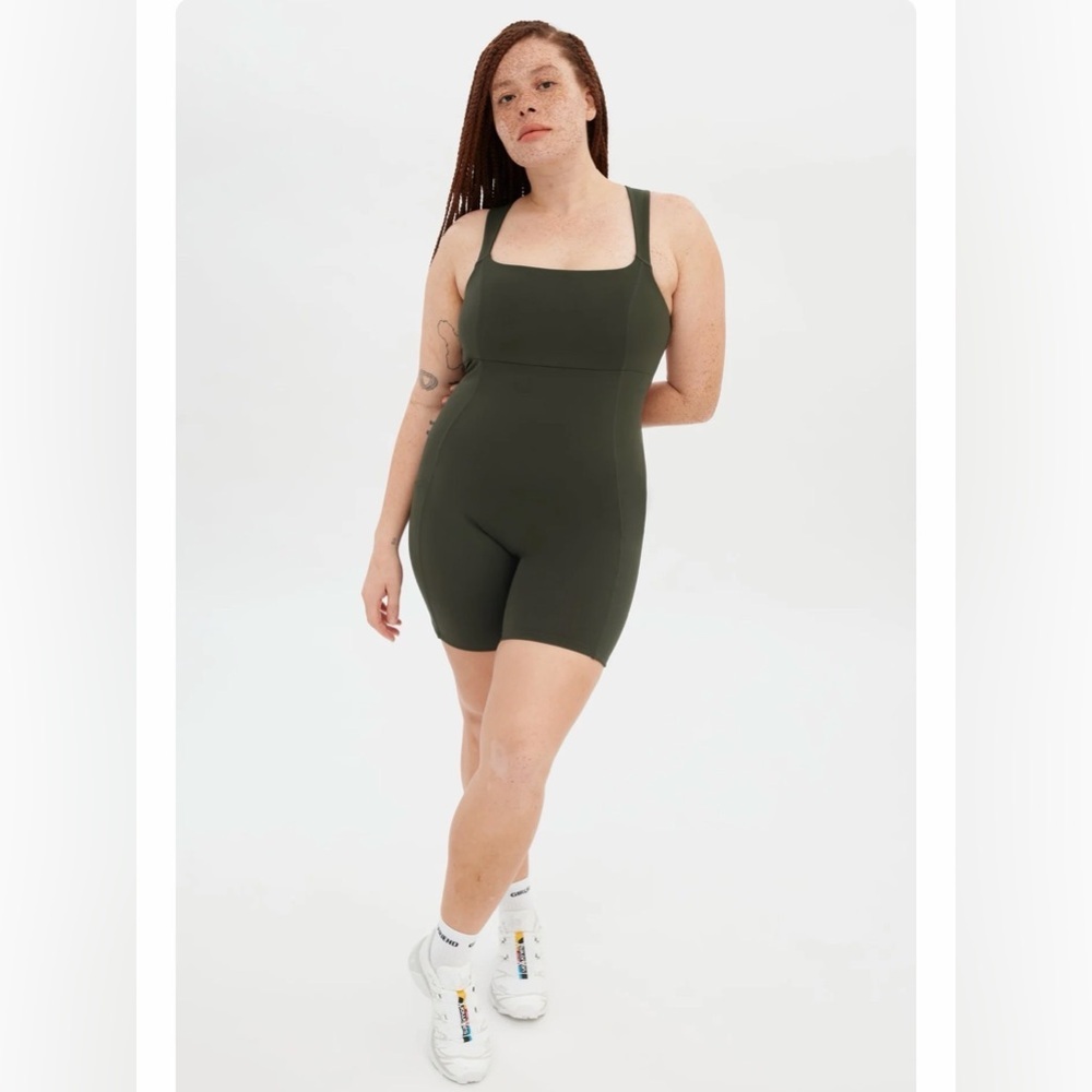 girlfriend collective Olive Green Square-Neck Romper XXL